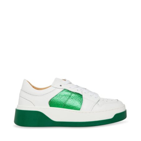 White / Green Steve Madden Joey Women's Sneakers | PH 0631YVC